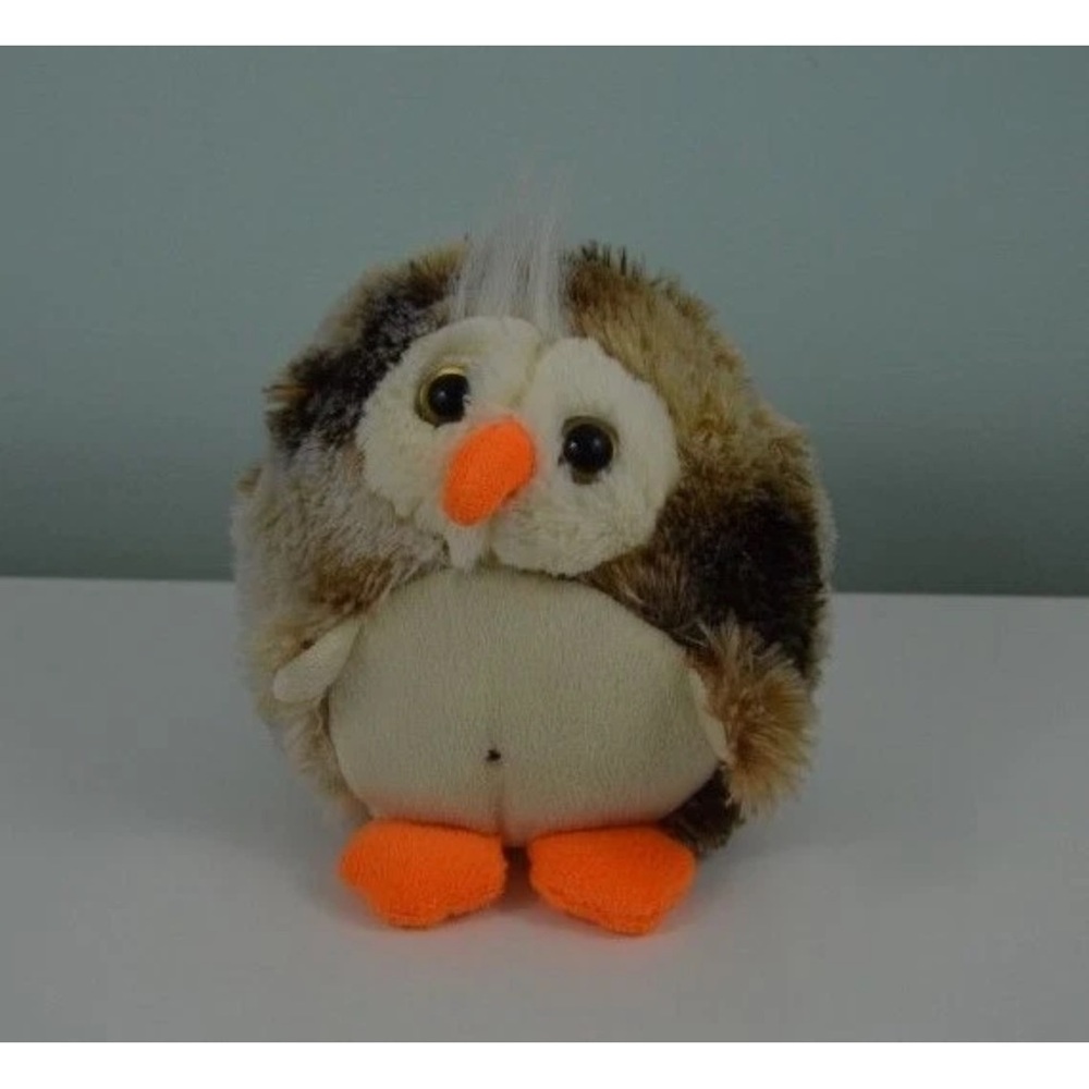 Calplush Owl Plush Stuffed Animal Toy Round Shape Cream Orange Brown 6.5" Bird